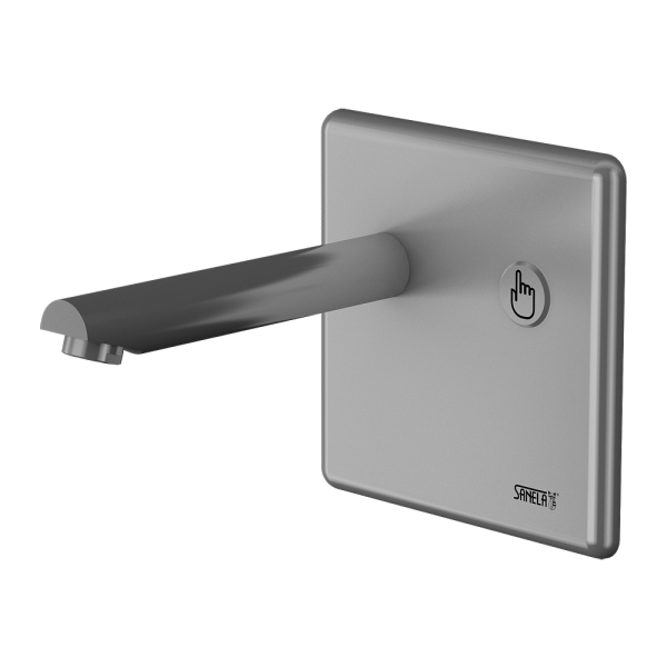 Piezo naścienna bateria umywalkowa, długość wylewki 250 mm, 6 V